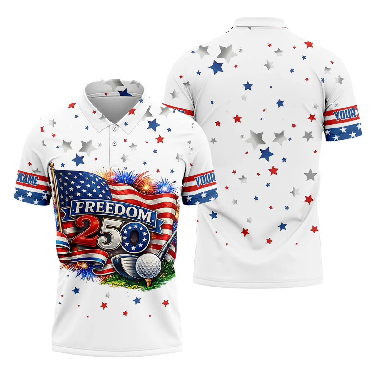 Freedom 250 Celebration American - Personalized Polo Shirt - Gift For Dad, Grandpa, Golf Lovers - Image 4