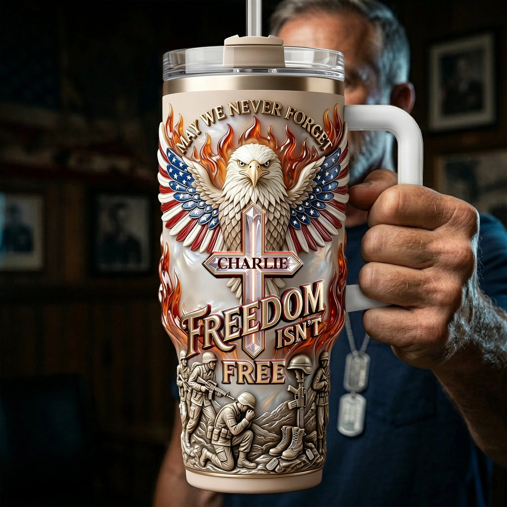 Freedom Is Not Free - Personalized Tumbler - Gifts For Patriots VD01 - Image 3