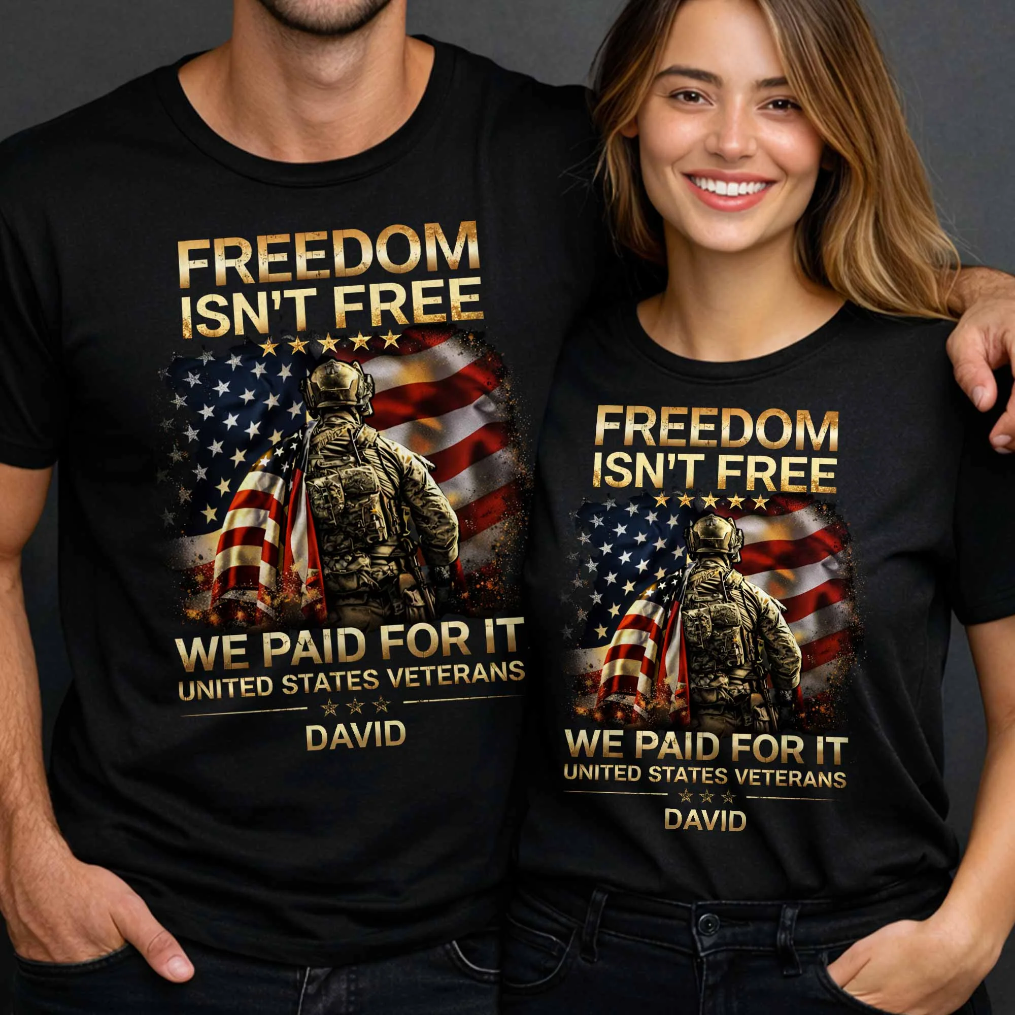 Freedom Isn't Free We Paid For It United States Veterans Soldier American Flag - Personalized Shirt - Gift For Patriotic Family - Image 2