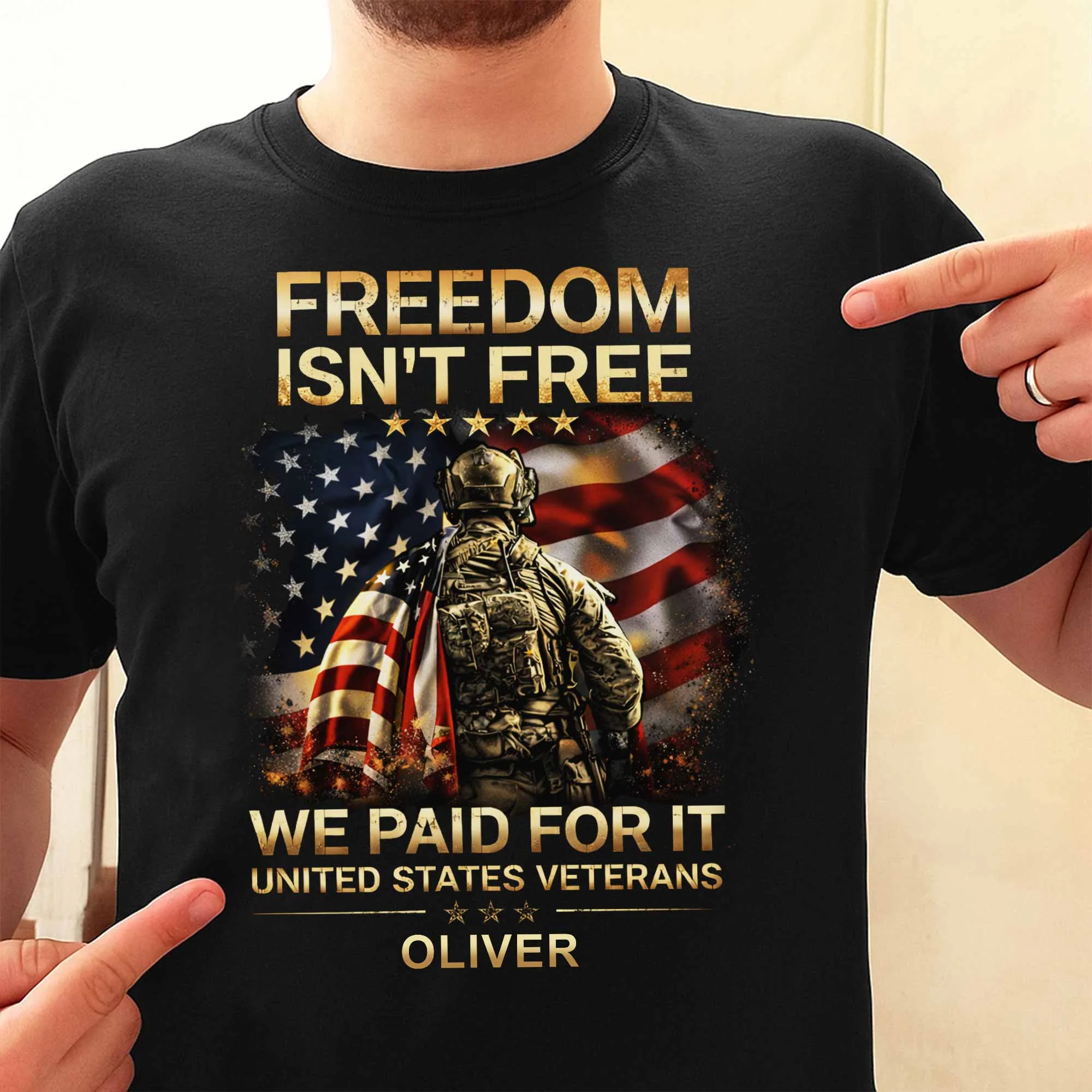 Freedom Isn't Free We Paid For It United States Veterans Soldier American Flag - Personalized Shirt - Gift For Patriotic Family - Image 7
