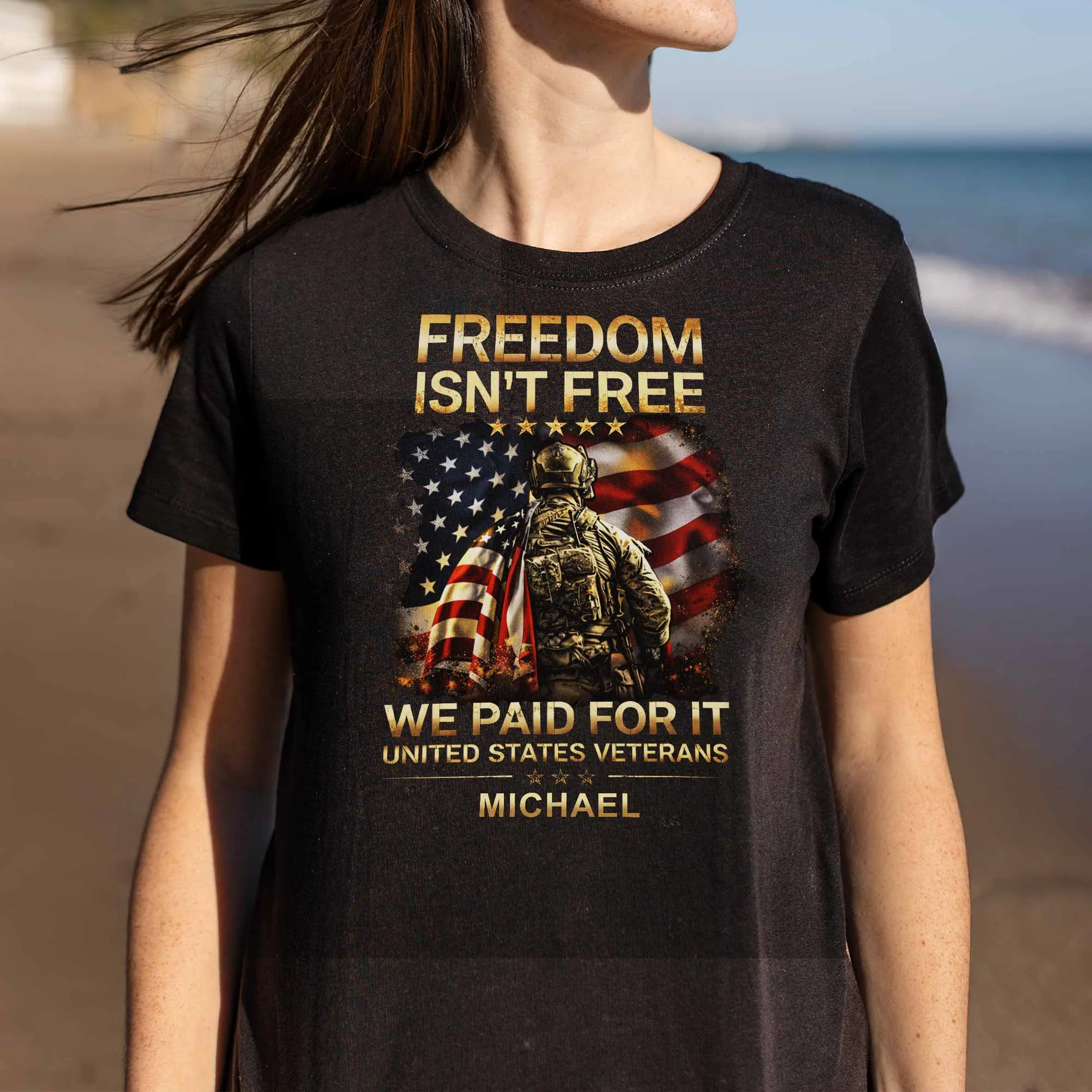 Freedom Isn't Free We Paid For It United States Veterans Soldier American Flag - Personalized Shirt - Gift For Patriotic Family - Image 8