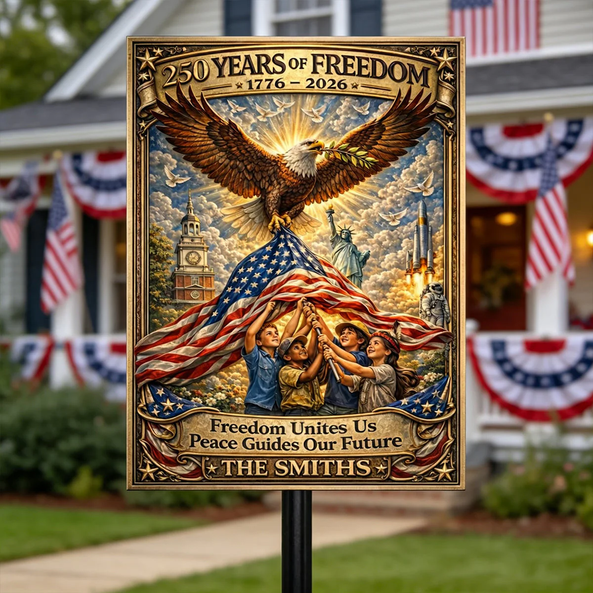 Freedom Unites Us Peace Guides Our Futurer - Personalized Metal Sign - Patriotic Gift For Family | HN02 - Image 2