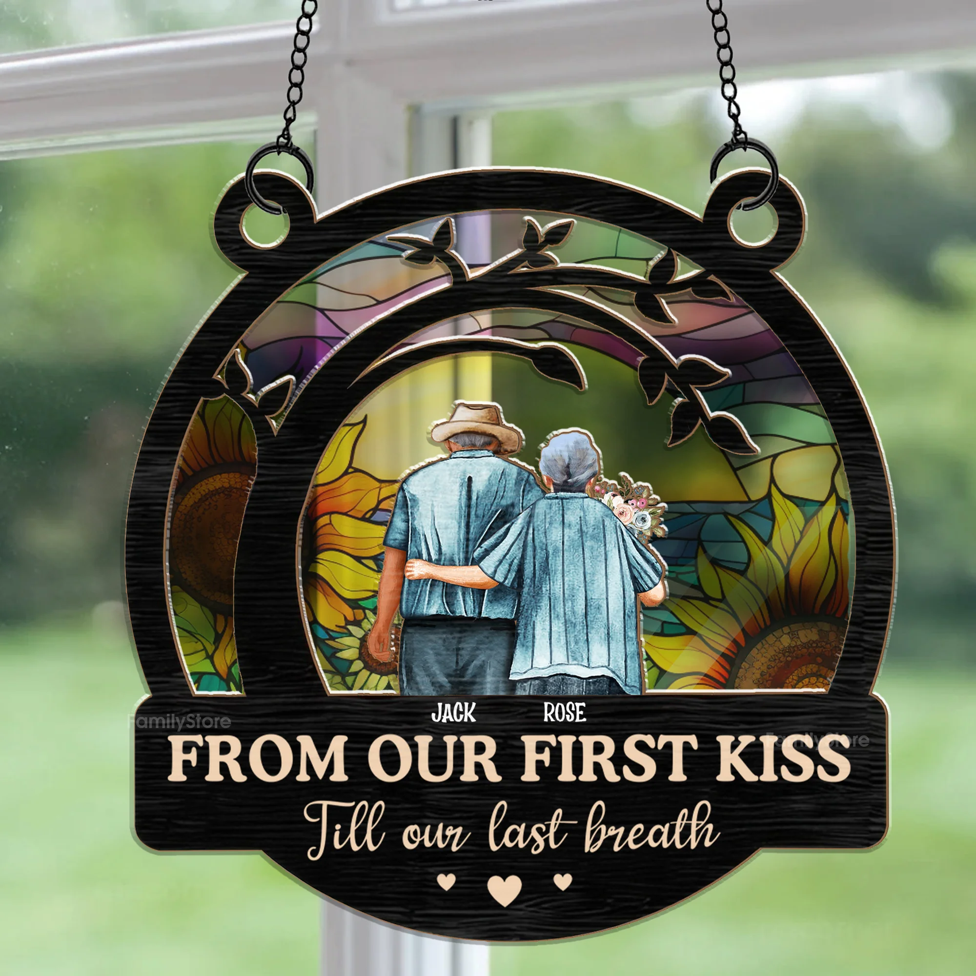 From Our First Kiss Old Couple - Personalized Window Hanging Window Hanging Suncatcher Ornament - CL29