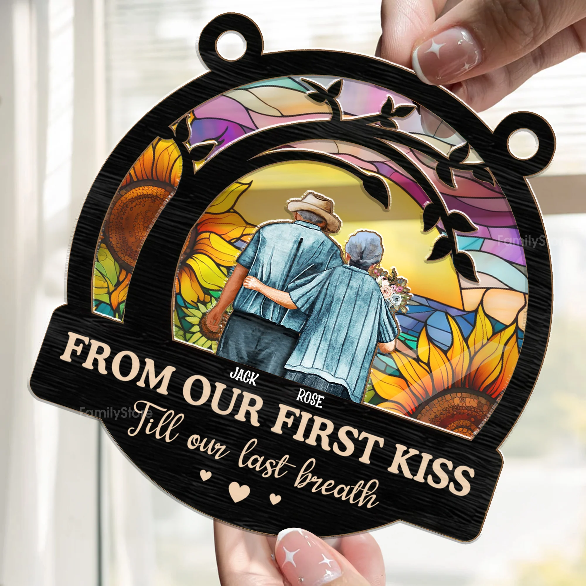 From Our First Kiss Old Couple - Personalized Window Hanging Window Hanging Suncatcher Ornament - CL29 - Image 2