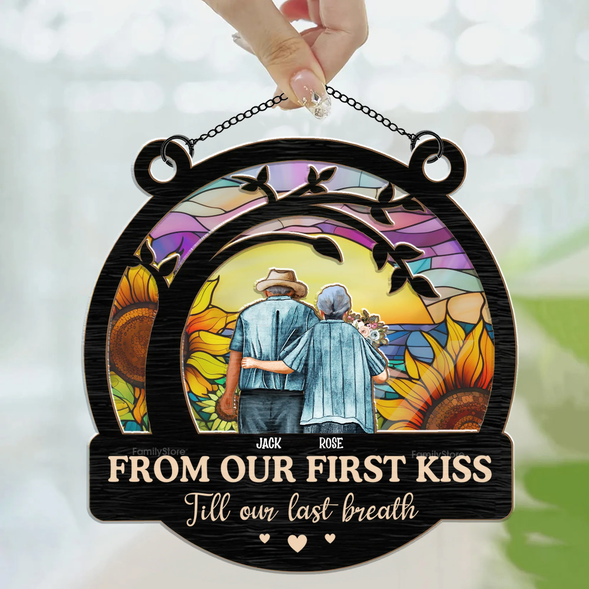 From Our First Kiss Old Couple - Personalized Window Hanging Window Hanging Suncatcher Ornament - CL29 - Image 3