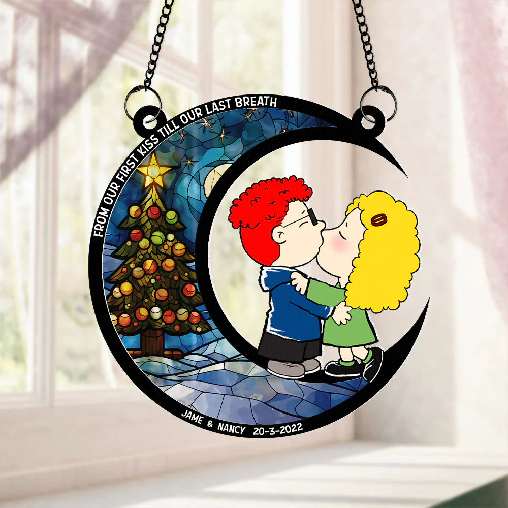 From Our First Kiss Till Our Last Breath - Personalized Window Hanging Suncatcher Ornament - Christmas Gift For Couple, Wife, Husband | GR9 HH01