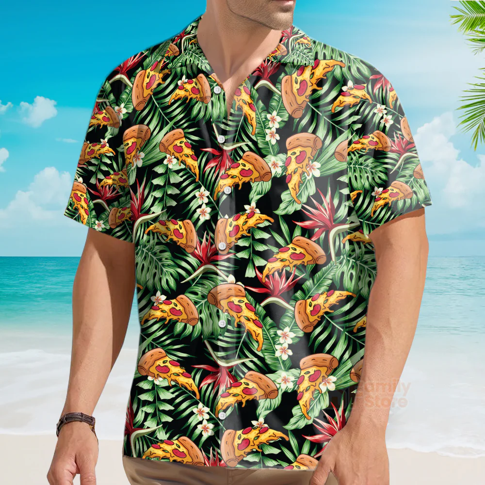 Funky Tropical Pizza Shirt For Men Hawaiian Shirt - Image 4
