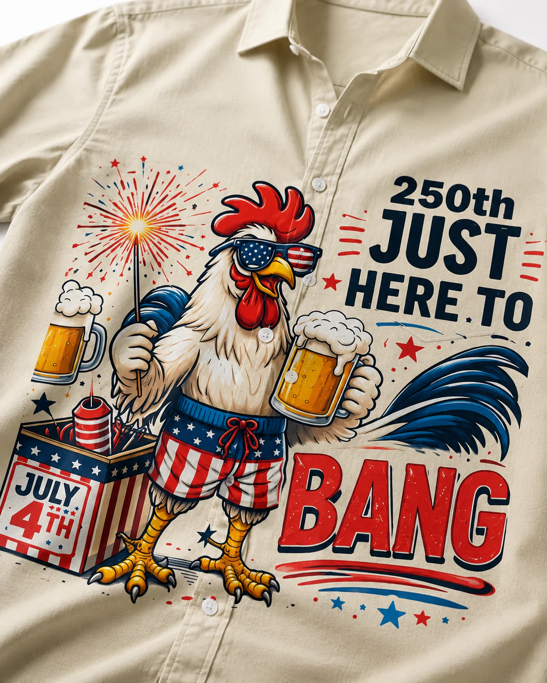 Funny 250th Anniversary Rooster Just Here To Bang Patriotic Chicken Beer - Personalized Hawaiian Shirt - Gift For Dad, Patriots - Image 4