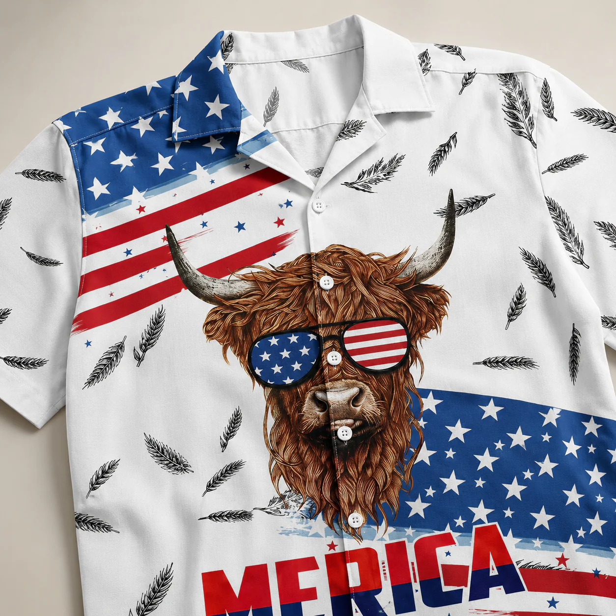 Funny 4th of July Patriotic Highland Cow Sunglasses American Flag - Personalized Hawaiian Shirt - Gift For Patriots - Image 3