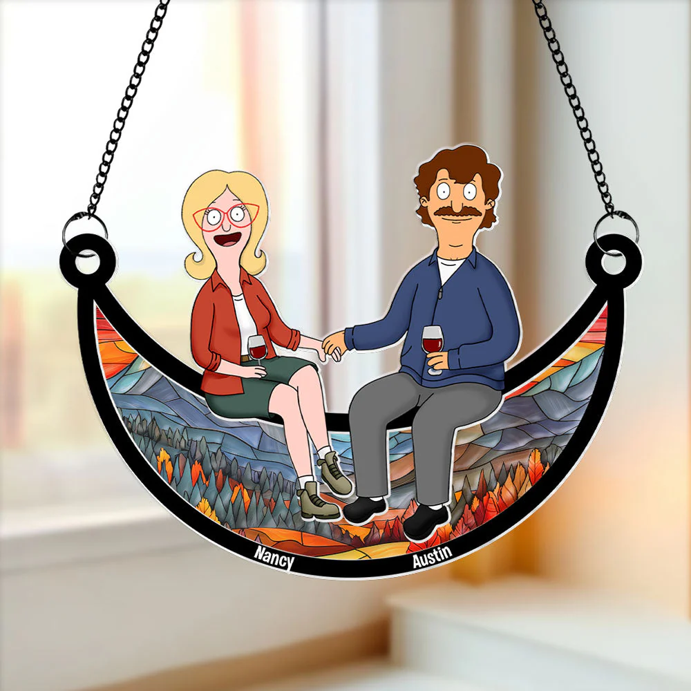 Funny Burgers Cartoon Couple Anniversary - Gift For Couple, Anniversary - Personalized Window Hanging | CL55 - Image 2