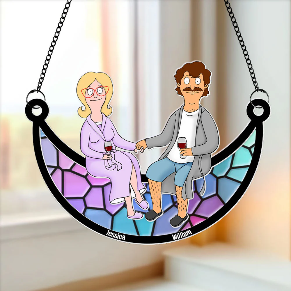 Funny Burgers Cartoon Couple Anniversary - Gift For Couple, Anniversary - Personalized Window Hanging | CL55 - Image 4