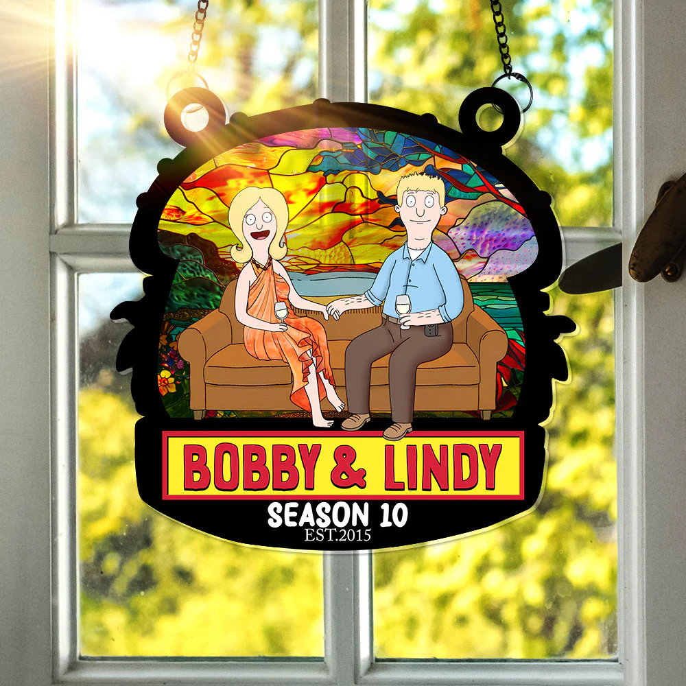 Funny Burgers Cartoon Couple Anniversary - Gift For Couple, Anniversary - Personalized Window Hanging Window Hanging Suncatcher Ornament | CL55