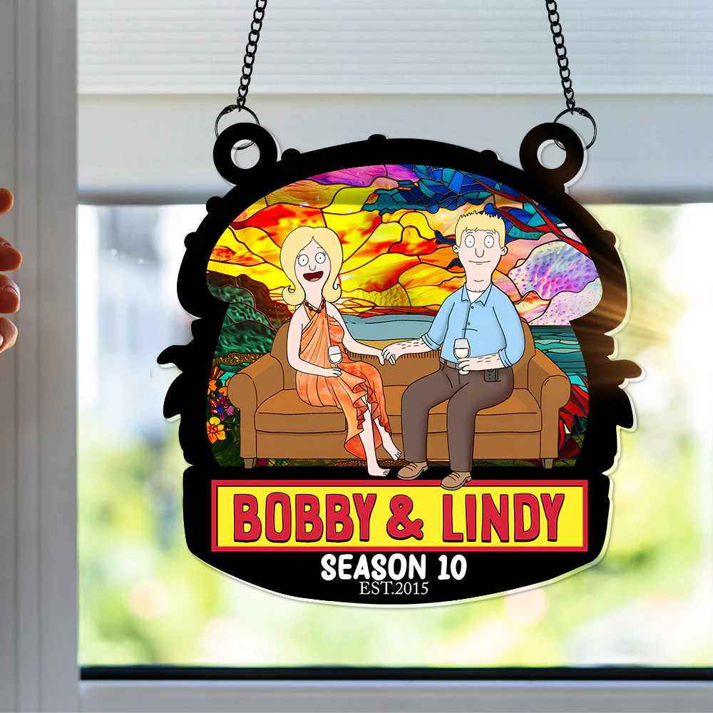 Funny Burgers Cartoon Couple Anniversary - Gift For Couple, Anniversary - Personalized Window Hanging Window Hanging Suncatcher Ornament | CL55 - Image 4