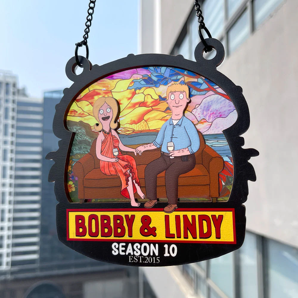 Funny Burgers Cartoon Couple Anniversary - Gift For Couple, Anniversary - Personalized Window Hanging Window Hanging Suncatcher Ornament | CL55 - Image 5