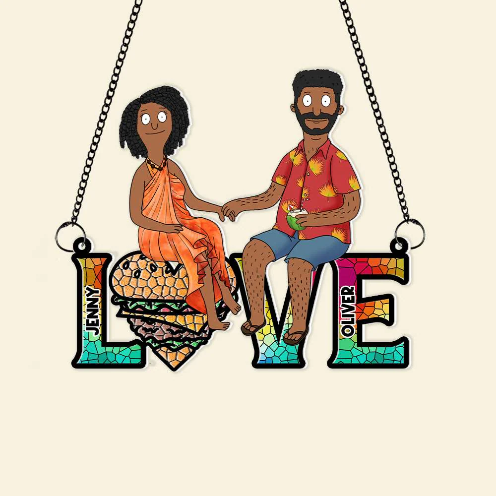 Funny Burgers Cartoon Couple Anniversary - Gift For Couple, Anniversary - Personalized Window Hanging Window Hanging Suncatcher Ornament | CL55 - Image 3