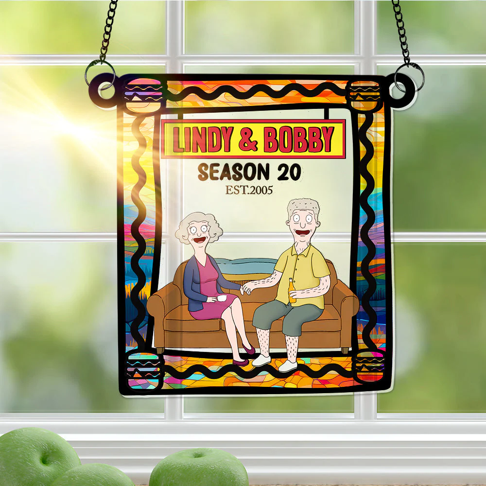 Funny Burgers Cartoon Couple Anniversary - Gift For Couple, Anniversary - Personalized Window Hanging Window Hanging Suncatcher Ornament | CL55 - Image 2