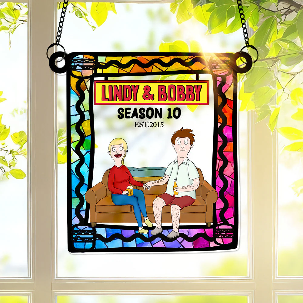 Funny Burgers Cartoon Couple Anniversary - Gift For Couple, Anniversary - Personalized Window Hanging Window Hanging Suncatcher Ornament | CL55 - Image 3