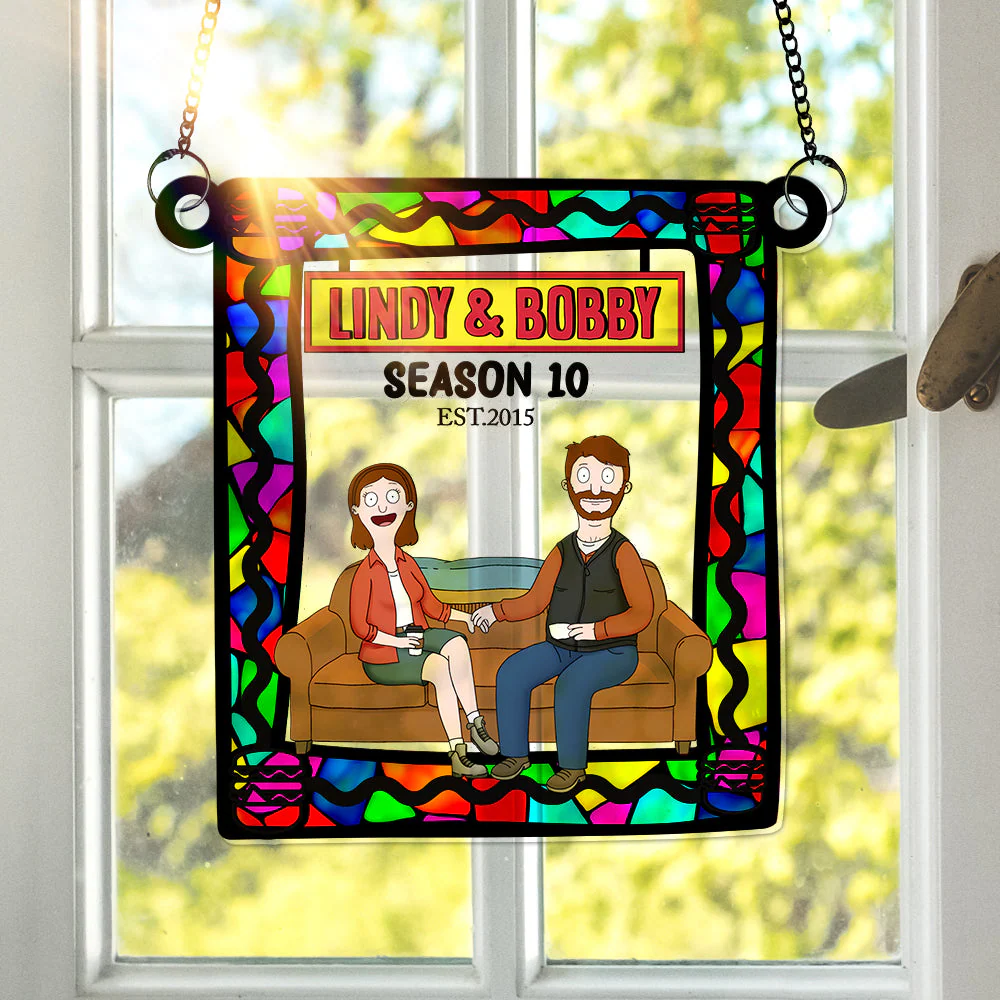 Funny Burgers Cartoon Couple Anniversary - Gift For Couple, Anniversary - Personalized Window Hanging Window Hanging Suncatcher Ornament | CL55 - Image 4