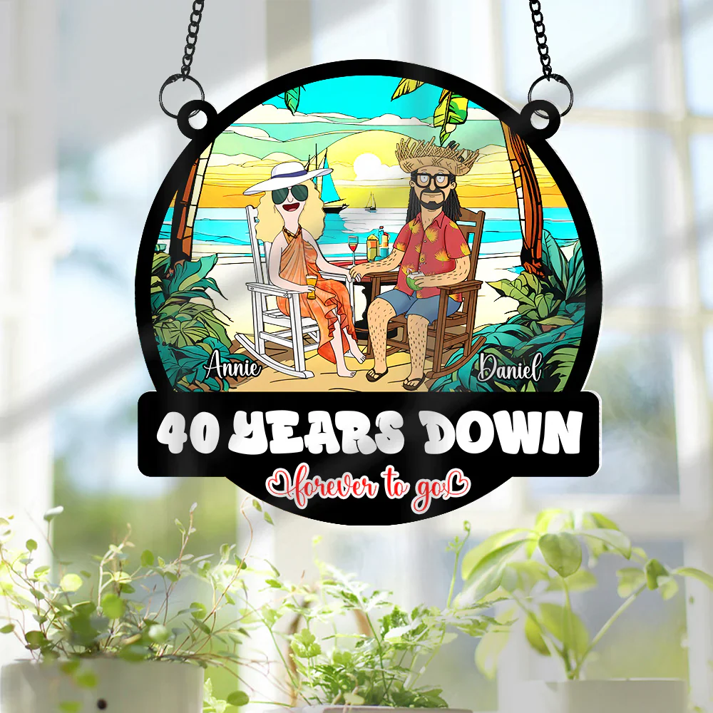Funny Burgers Cartoon Couple Anniversary - Gift For Couple, Anniversary - Personalized Window Hanging Window Hanging Suncatcher Ornament | CL55