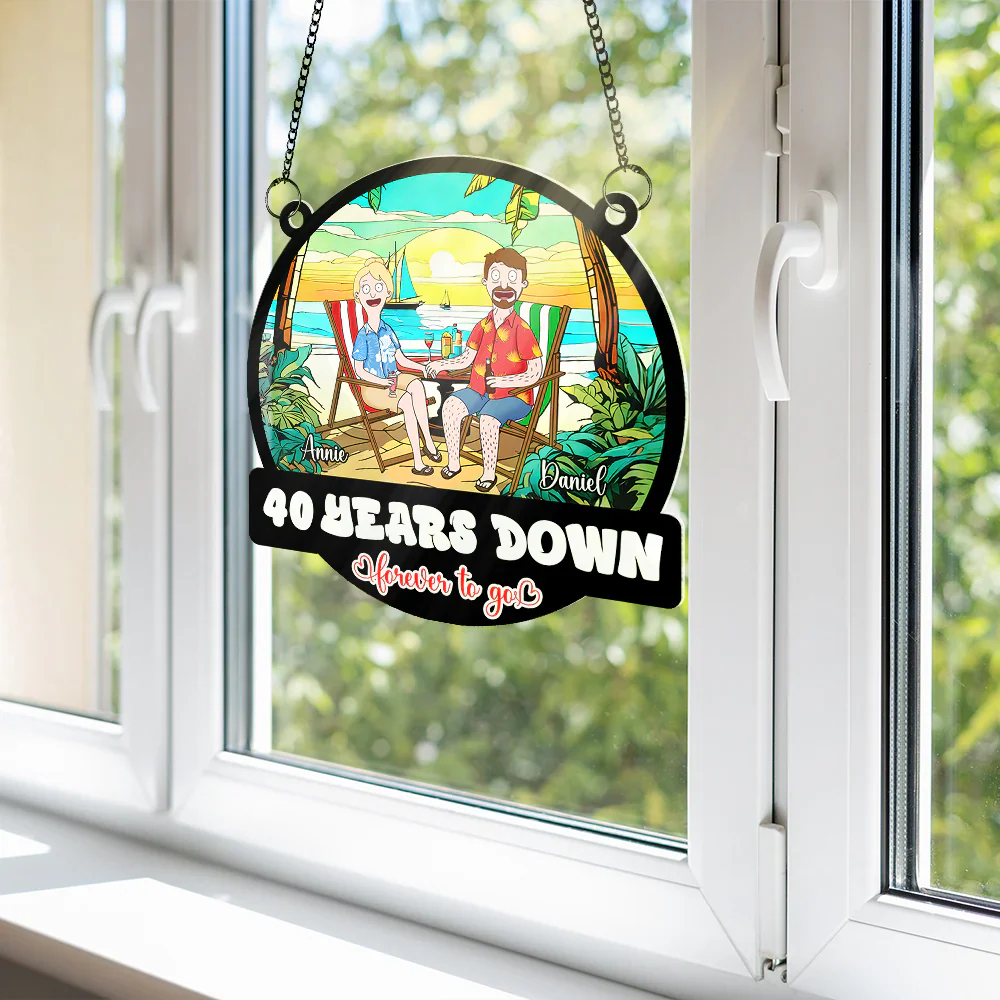 Funny Burgers Cartoon Couple Anniversary - Gift For Couple, Anniversary - Personalized Window Hanging Window Hanging Suncatcher Ornament | CL55 - Image 3