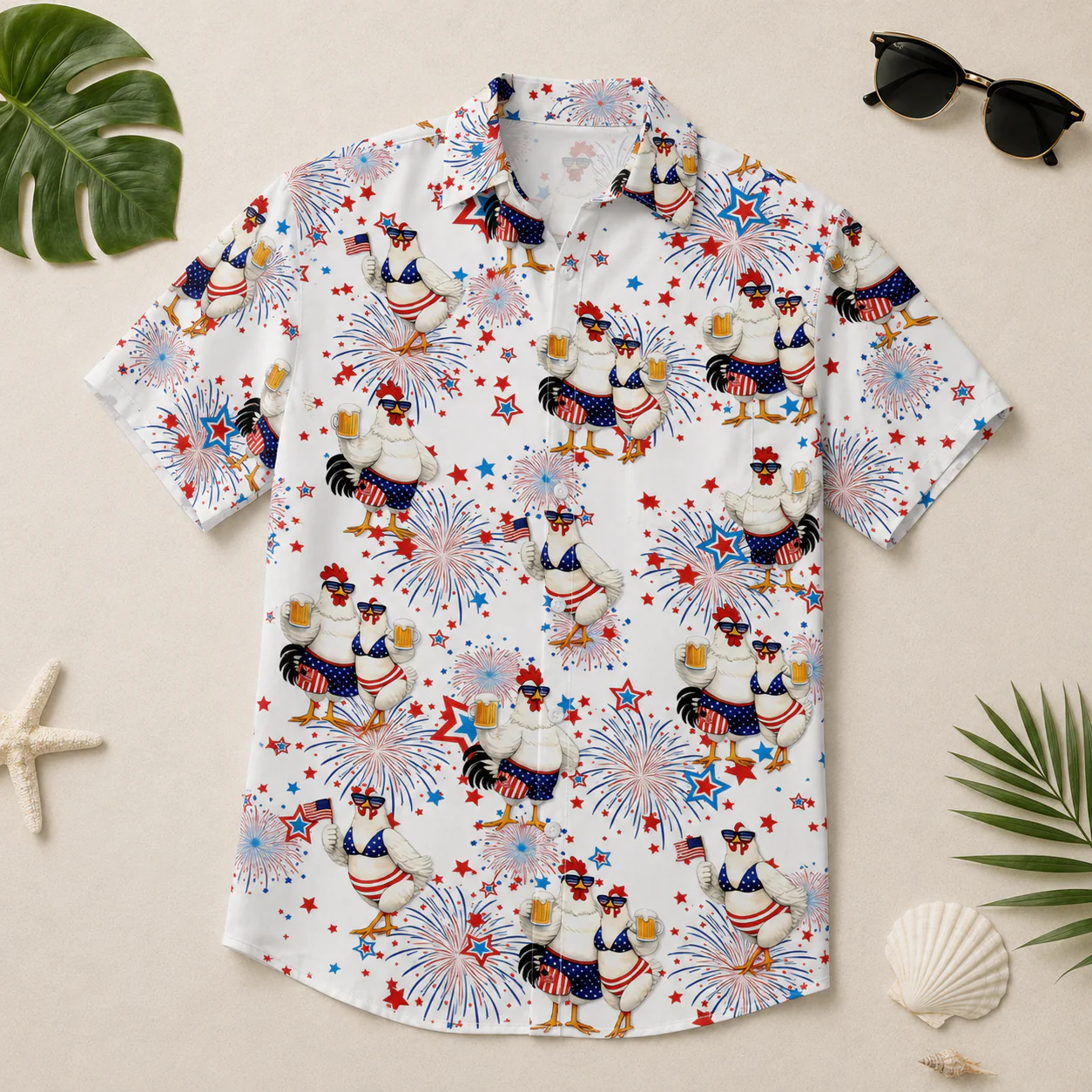 Funny Chiken Beer 4th Of July - Hawaiian Shirt - Gift For Couple - Image 4