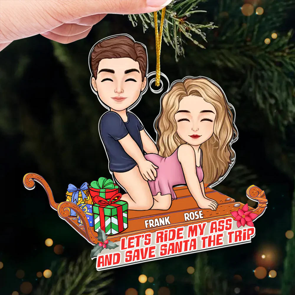 Funny Couple Save Santa The Trip - Personalized Acrylic Ornament - Gift Gift For Couple, Husband Wife | GR10 PT