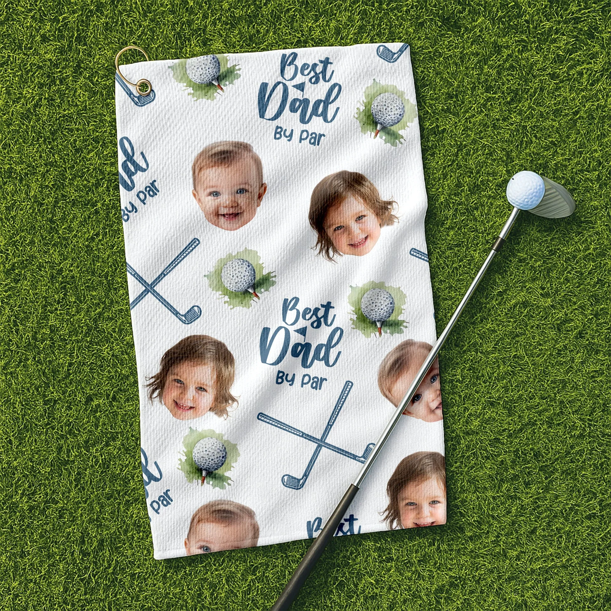 Funny Custom Photo Best Dad By Par - Personalized Golf Towel - Gift For Dad