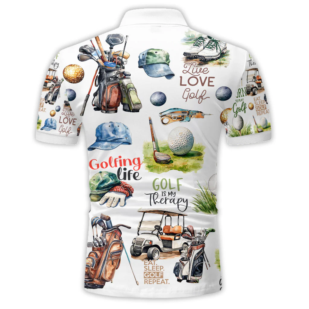 Funny Custom Photo Golf Is My Therapy Live Love Golf -  Personalized Men Polo Shirt - Gift For Dad, Grandpa - Image 4