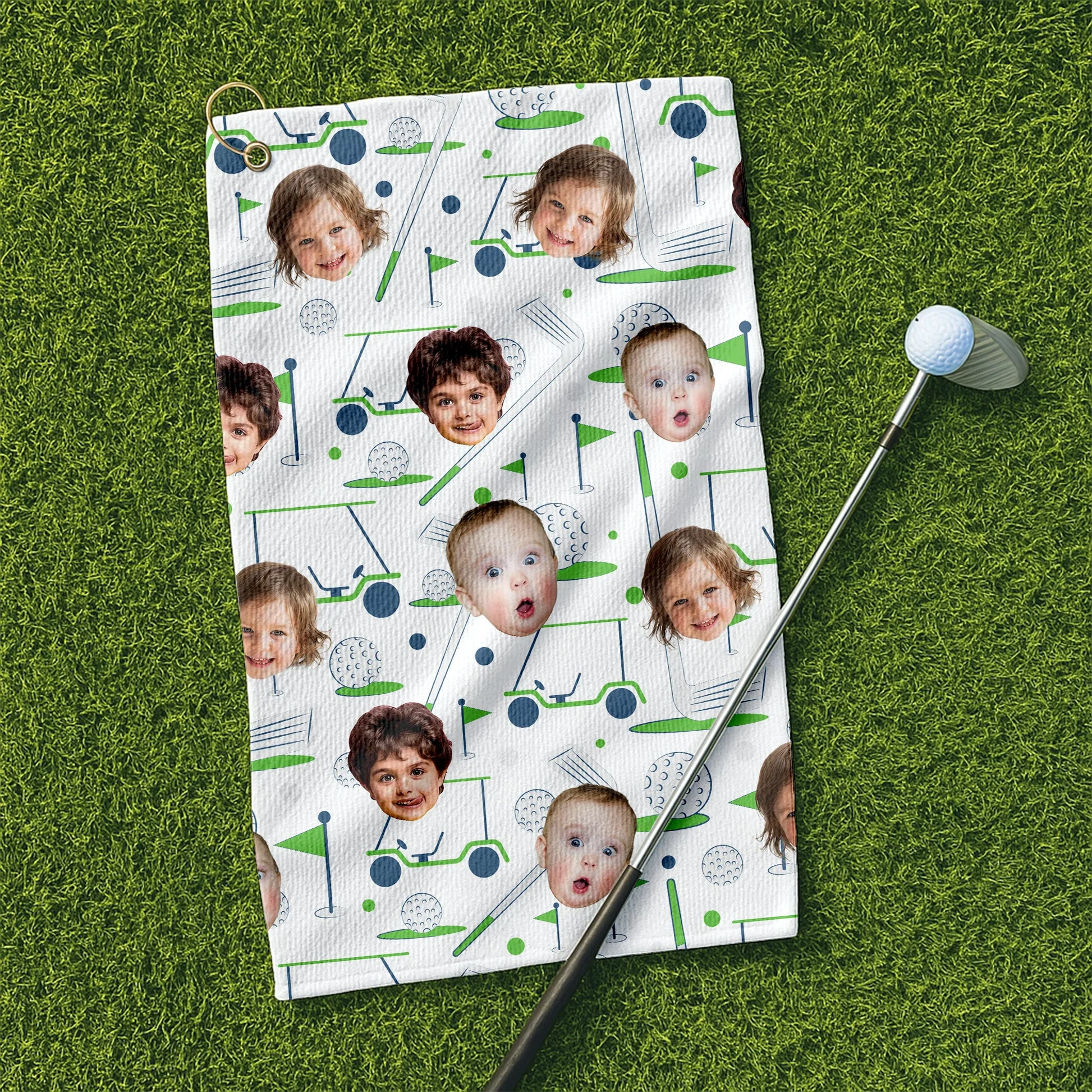 Funny Custom With Kids’ Faces, Family Faces - Personalized Golf Towel - Gift For Dad, Grandpa