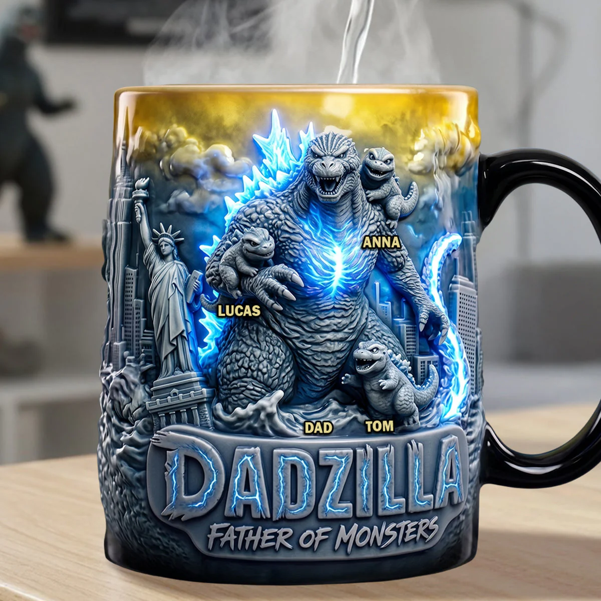 Funny Dad Godzilla Father Of Monsters Statue of Liberty - Personalized Color Changing Mug - Gifts For Dad - Image 2
