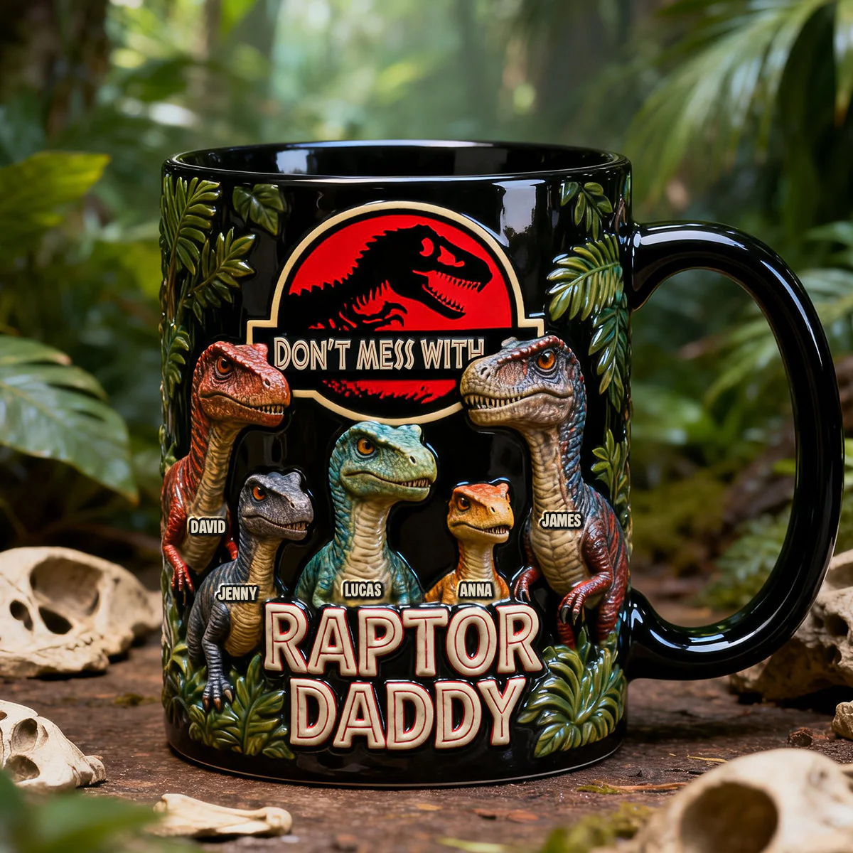 Funny Don’t Mess With Raptor Daddy Dinosaur - Personalized Color Changing Mug - Gift For Dad - Image 2