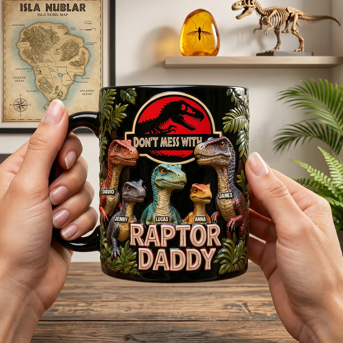 Funny Don’t Mess With Raptor Daddy Dinosaur - Personalized Color Changing Mug - Gift For Dad - Image 3