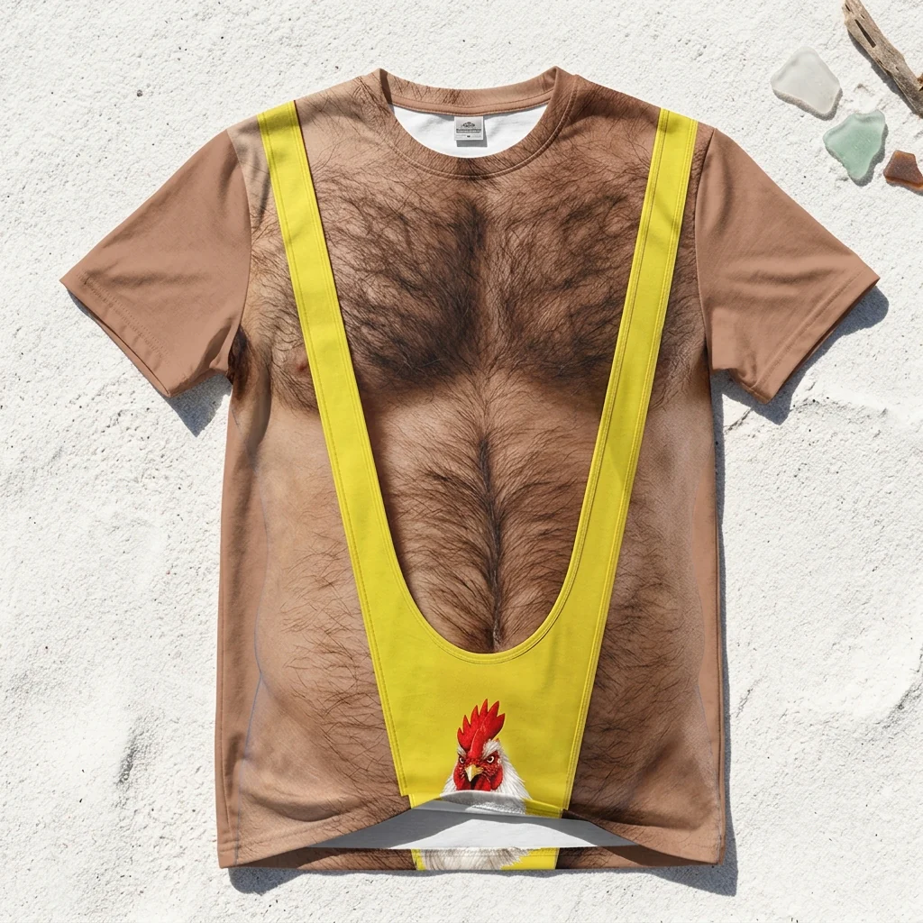 Funny Hairy Chest Rooster Cock Print Gag Prank Summer - Personalized All Over Shirt - Gift For Husband, Him - Image 2