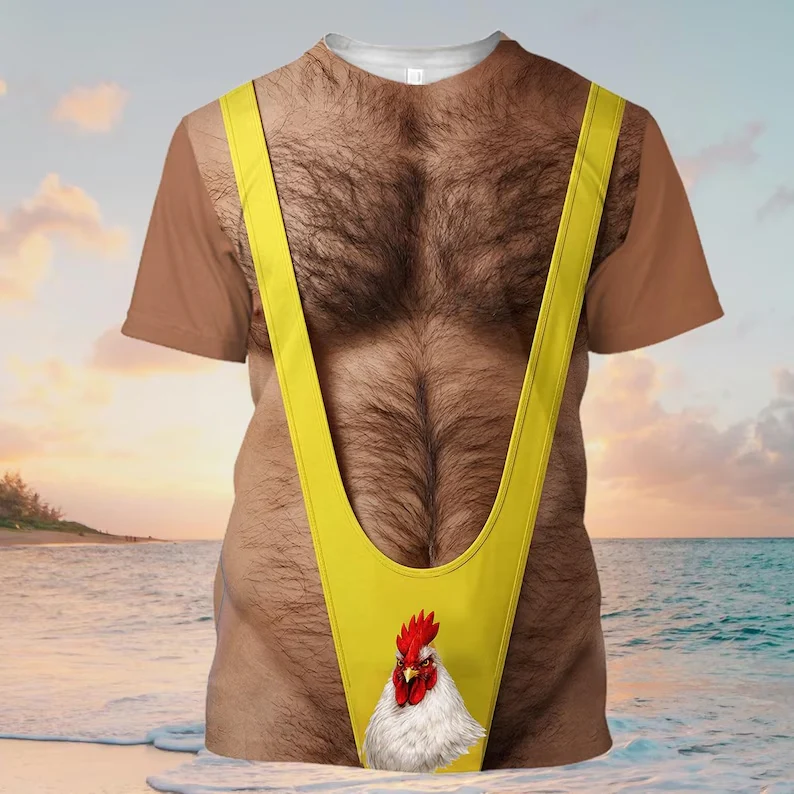 Funny Hairy Chest Rooster Cock Print Gag Prank Summer - Personalized All Over Shirt - Gift For Husband, Him - Image 3