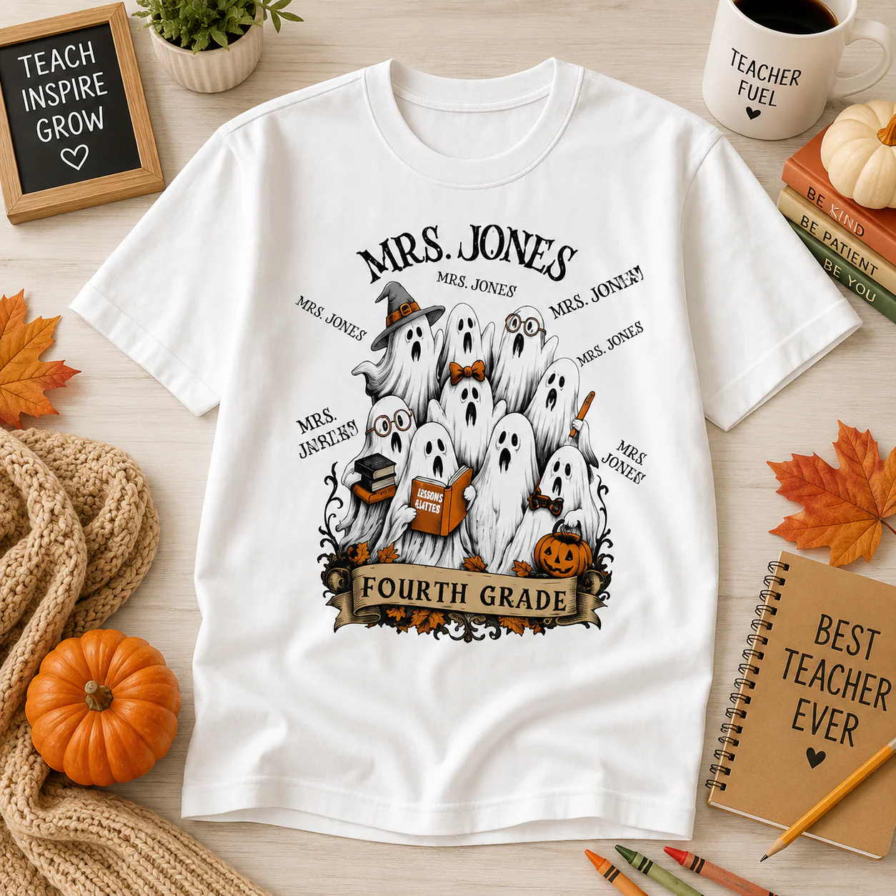 Funny Halloween Ghost Teacher Name Grade - Personalized Shirt - Gifts For Teacher - Image 2