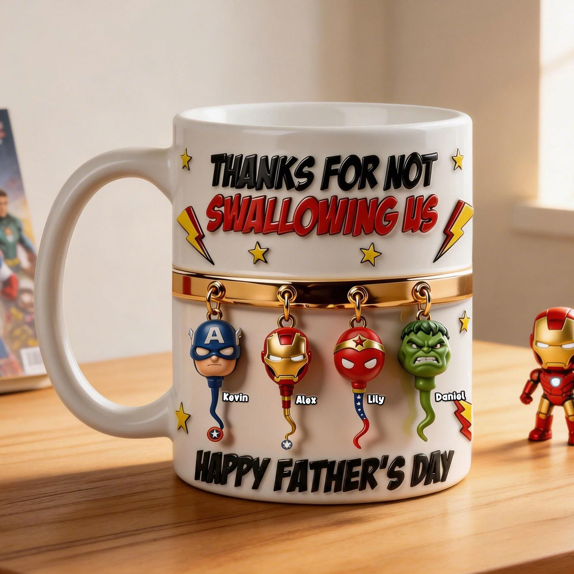 Funny Hero Squad Dad - Personalized White Mug - Gift For Dad - Image 3