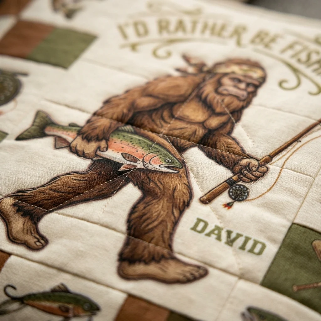 Funny Id Rather Be Fishing Bigfoot - Personalized Quilted Tote Bag - Gift For Him, Dad - Image 5