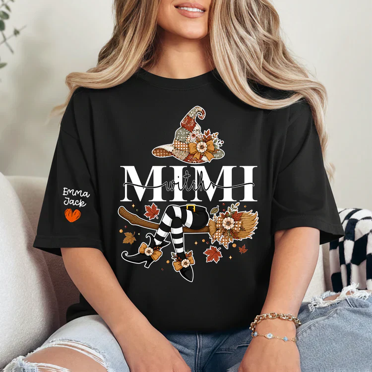 Funny Mimi Grandma Life Witch Halloween Fall Floral - Personalized Shirt - Gifts For Grandma, For Mom - Image 2