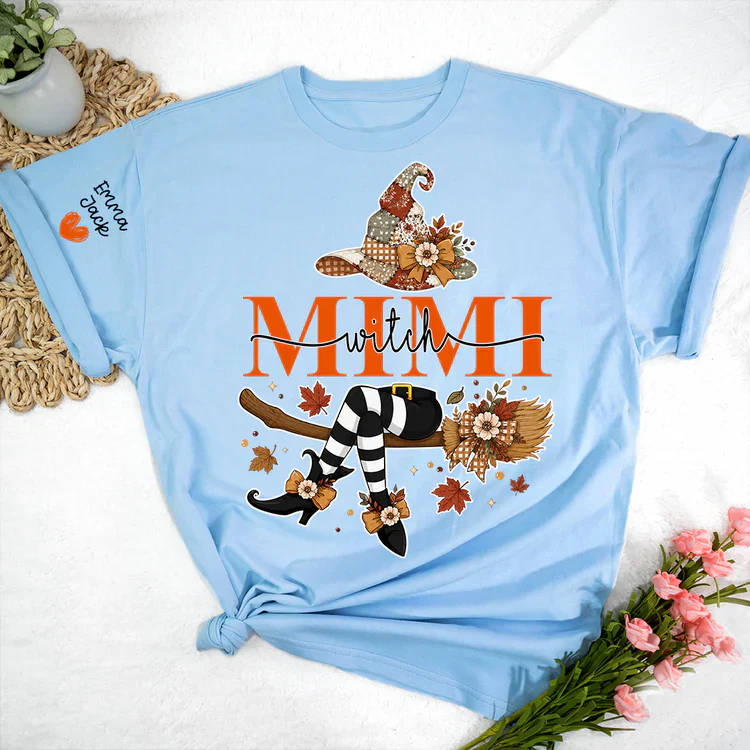 Funny Mimi Grandma Life Witch Halloween Fall Floral - Personalized Shirt - Gifts For Grandma, For Mom - Image 5