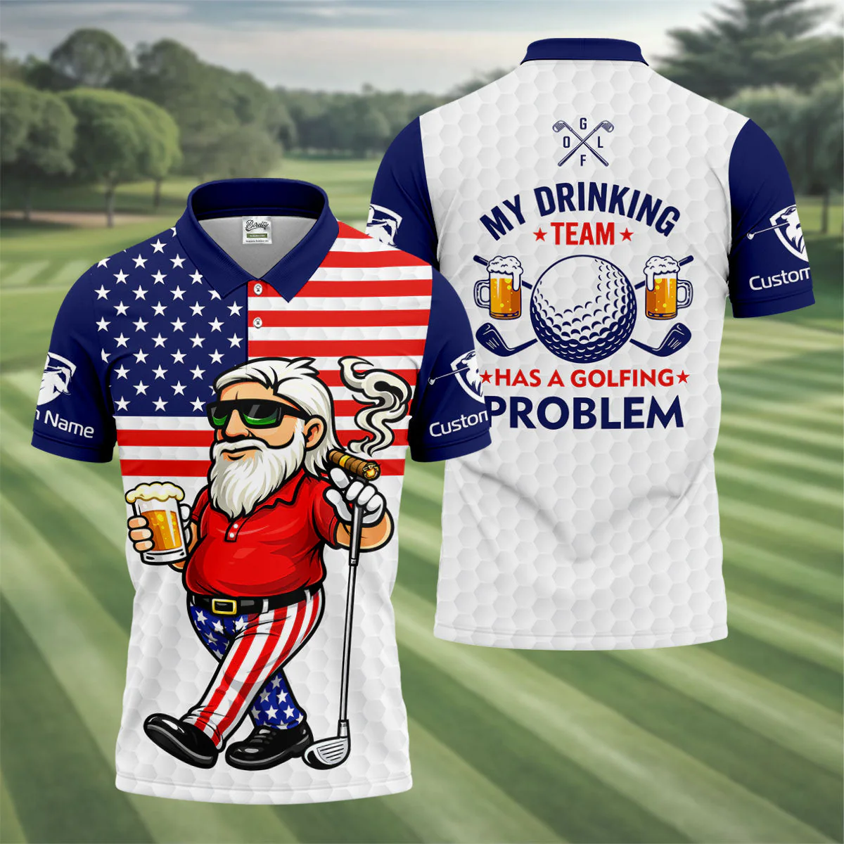 Funny My Drinking Team Has A Golfing Problem America 250 Anniversary - Personalized Polo Shirt - Gift For Dad, Grandpa, For Golf And Beer Lovers - Image 2