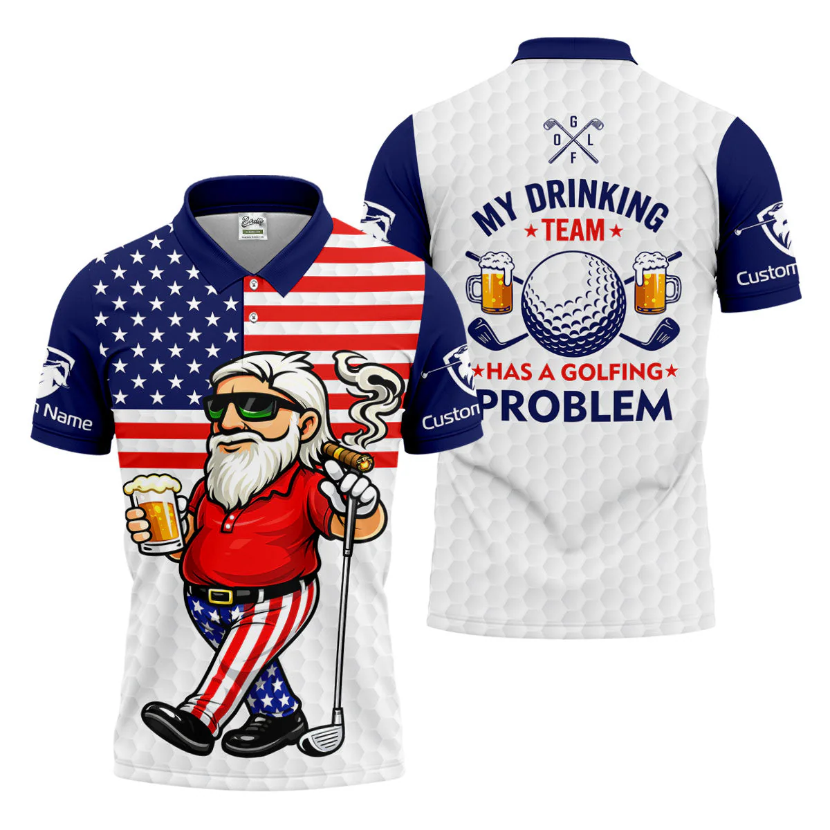 Funny My Drinking Team Has A Golfing Problem America 250 Anniversary - Personalized Polo Shirt - Gift For Dad, Grandpa, For Golf And Beer Lovers - Image 5