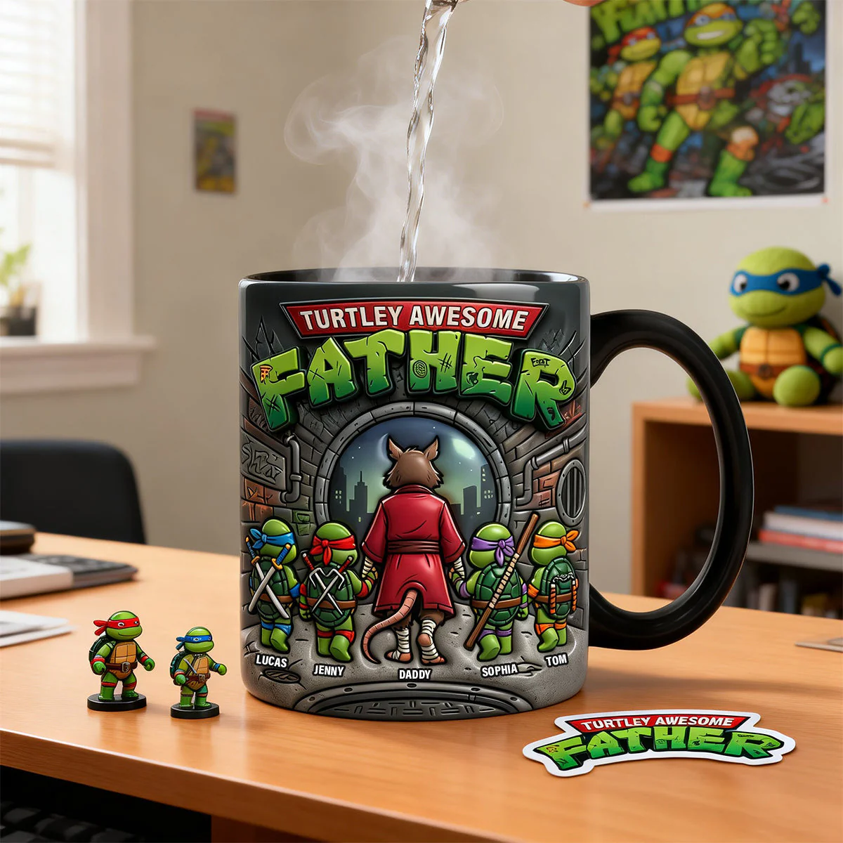 Funny Ninja Turtley Awesome Father - Personalized Color Changing Mug - Gifts For Dad - Image 2