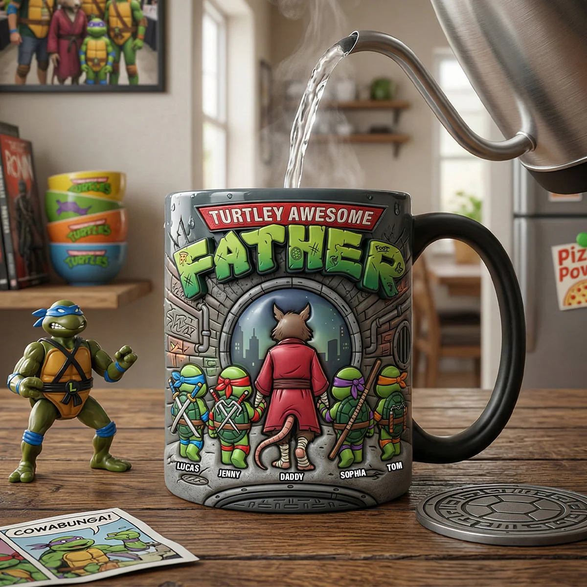Funny Ninja Turtley Awesome Father - Personalized Color Changing Mug - Gifts For Dad - Image 3