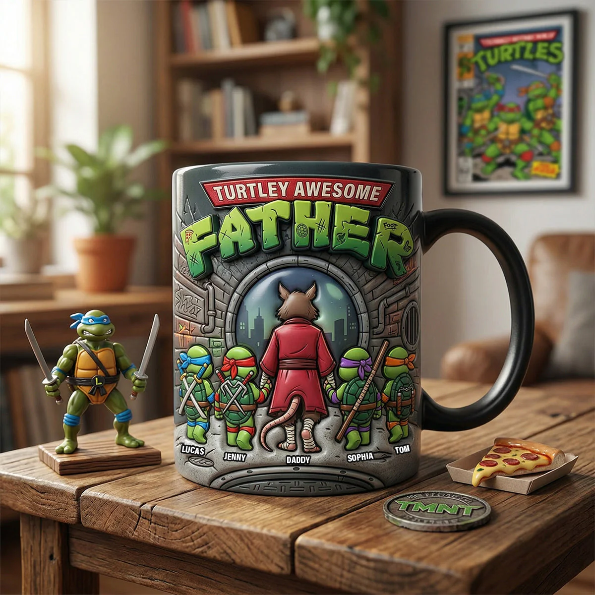 Funny Ninja Turtley Awesome Father - Personalized Color Changing Mug - Gifts For Dad - Image 4