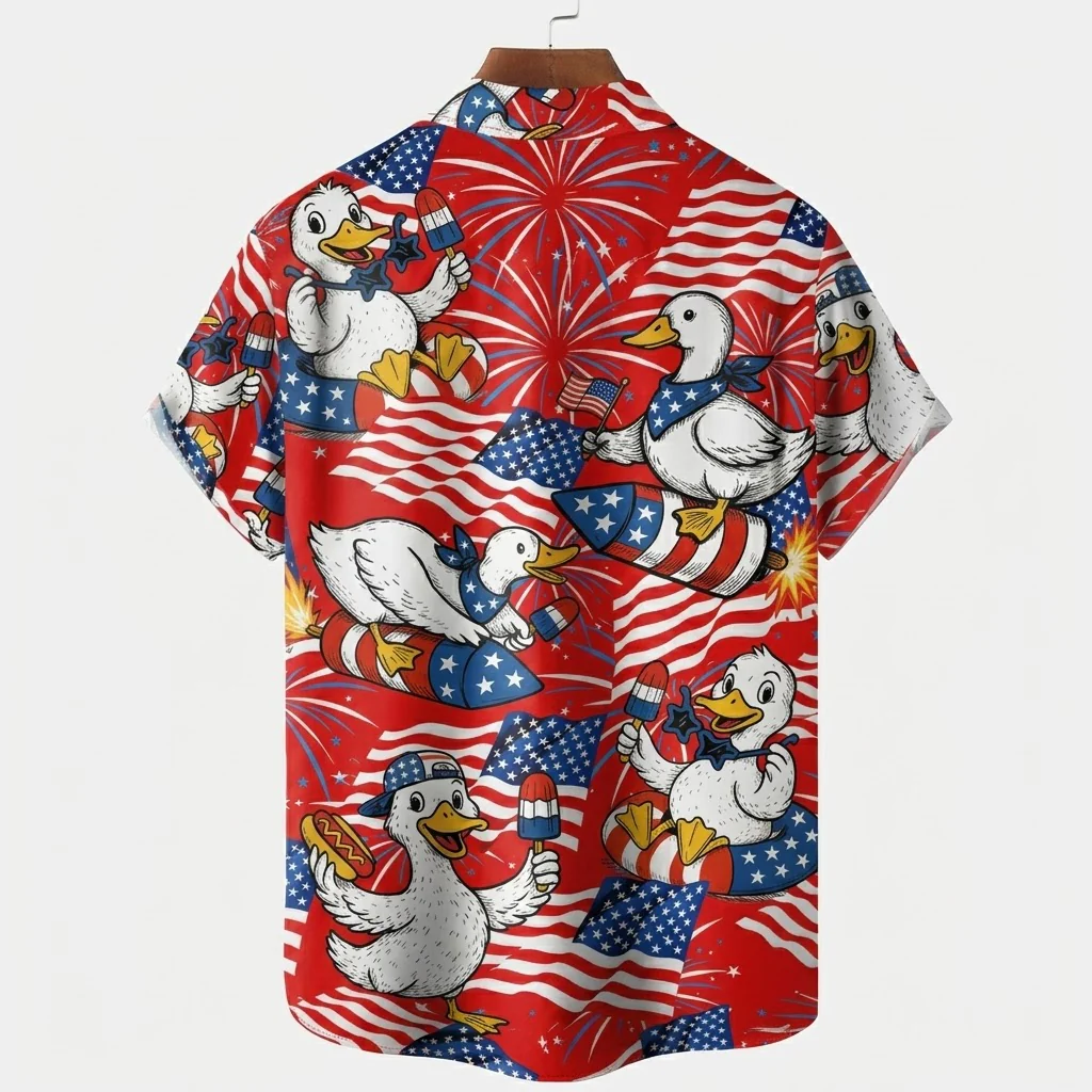 Funny Patriotic Duck American Flag Fireworks - Personalized Hawaiian Shirt - Gift For Dad, Patriotic Farmers - Image 2