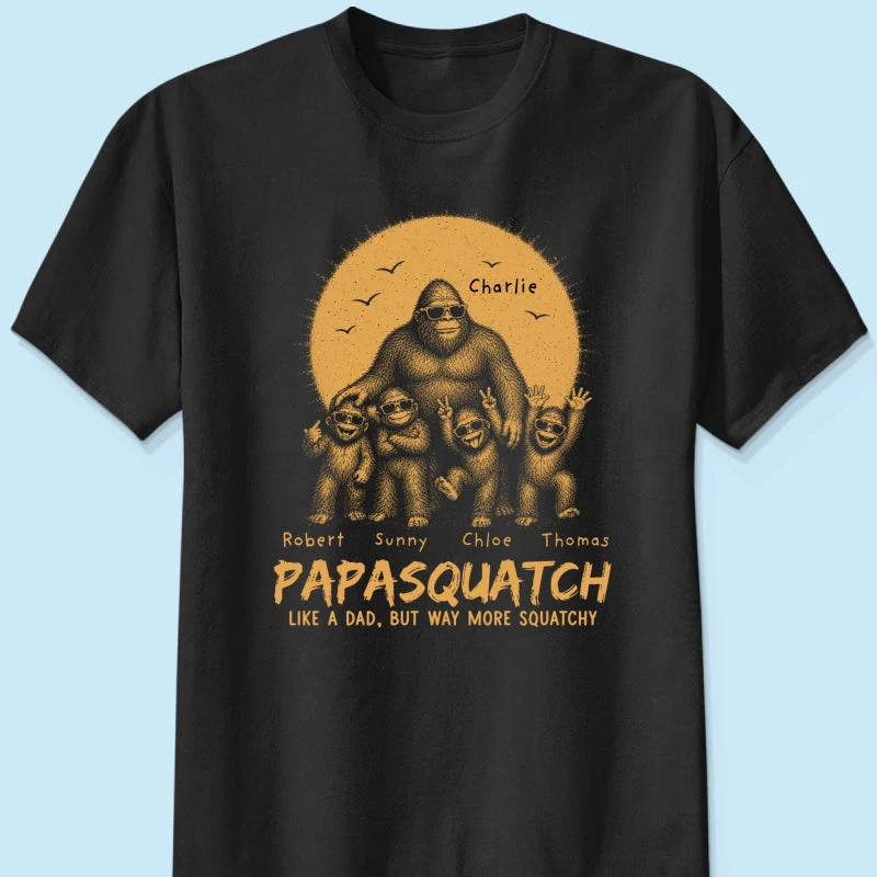 Funny Retro Yellow Vintage Papasquatch Like A Dad Grandpa But Way More Squatchy - Personalized Shirt - Gift For Dad, Grandpa - Image 11