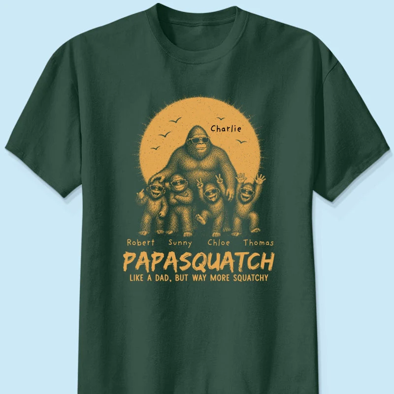 Funny Retro Yellow Vintage Papasquatch Like A Dad Grandpa But Way More Squatchy - Personalized Shirt - Gift For Dad, Grandpa - Image 15
