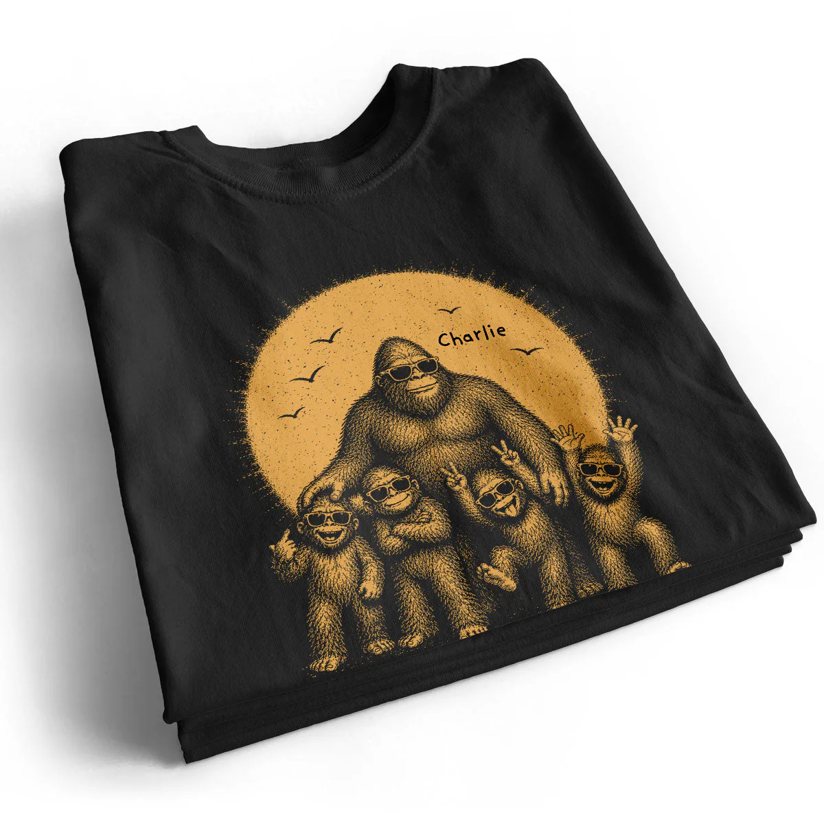 Funny Retro Yellow Vintage Papasquatch Like A Dad Grandpa But Way More Squatchy - Personalized Shirt - Gift For Dad, Grandpa - Image 5