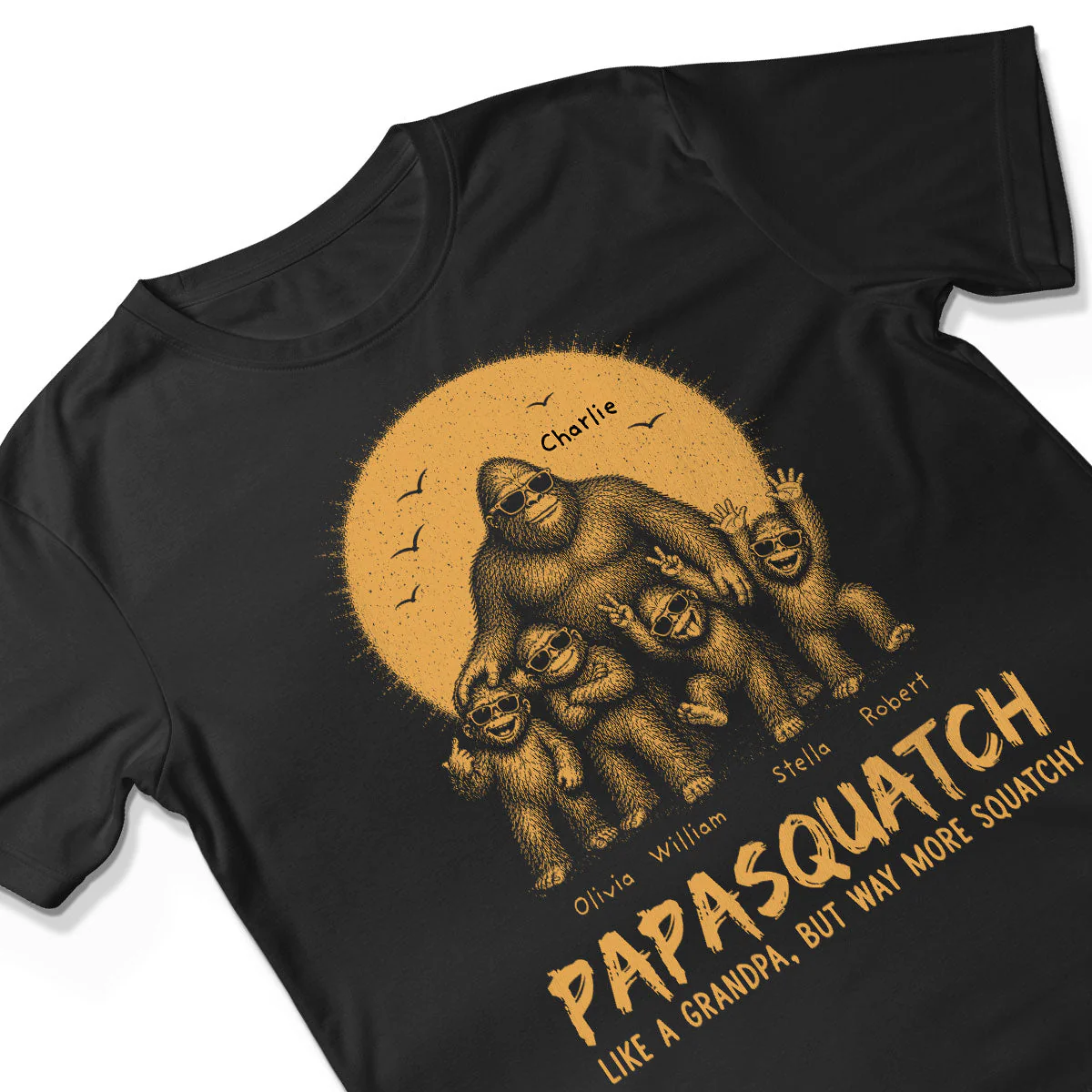 Funny Retro Yellow Vintage Papasquatch Like A Dad Grandpa But Way More Squatchy - Personalized Shirt - Gift For Dad, Grandpa - Image 6