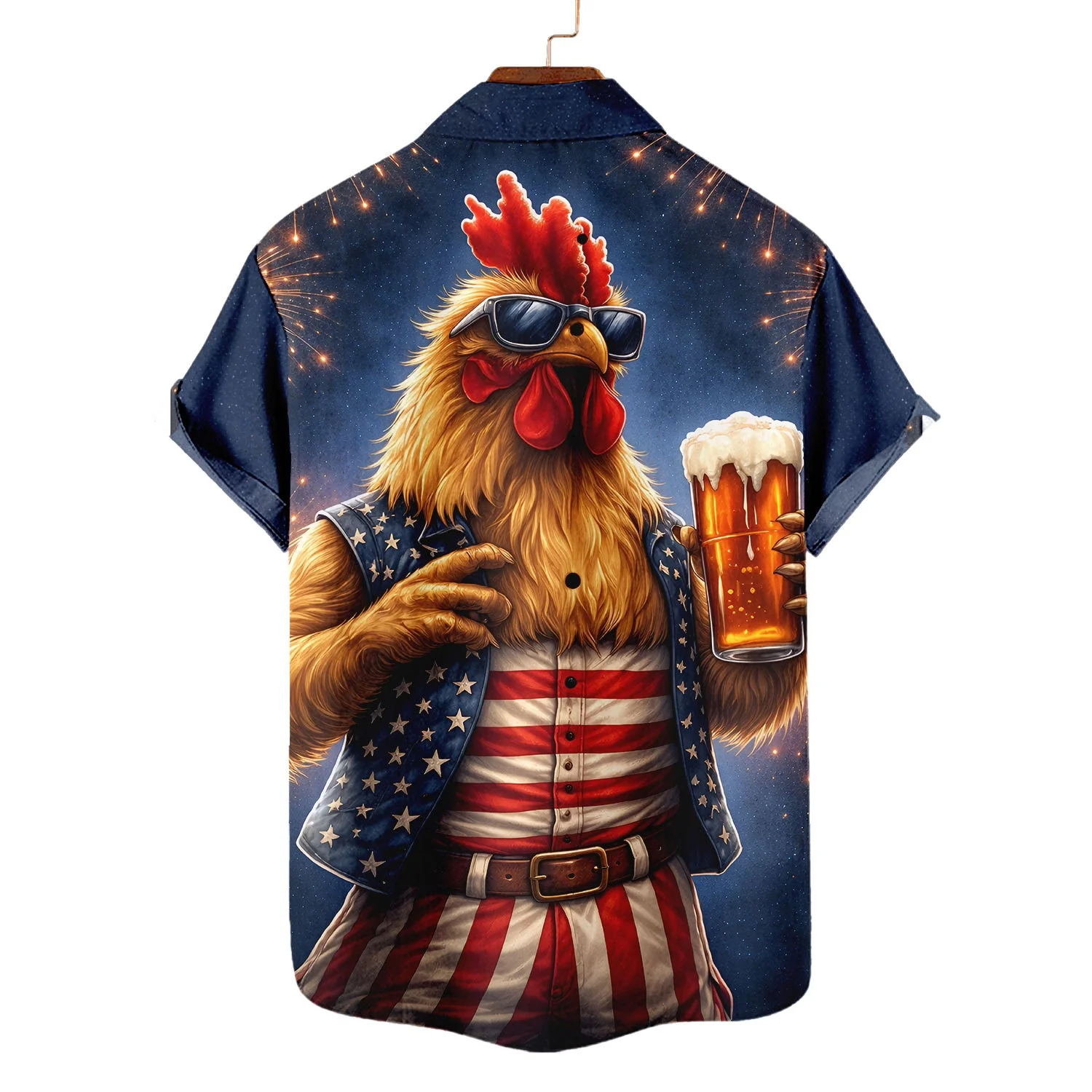 Funny Rooster Drinking Beer American Flag Aloha - Hawaiian Shirt - Gift For Him - Image 3